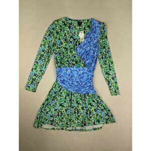 River Island Petite Women's Dress Size 8P Green & Blue Floral Print Stretch